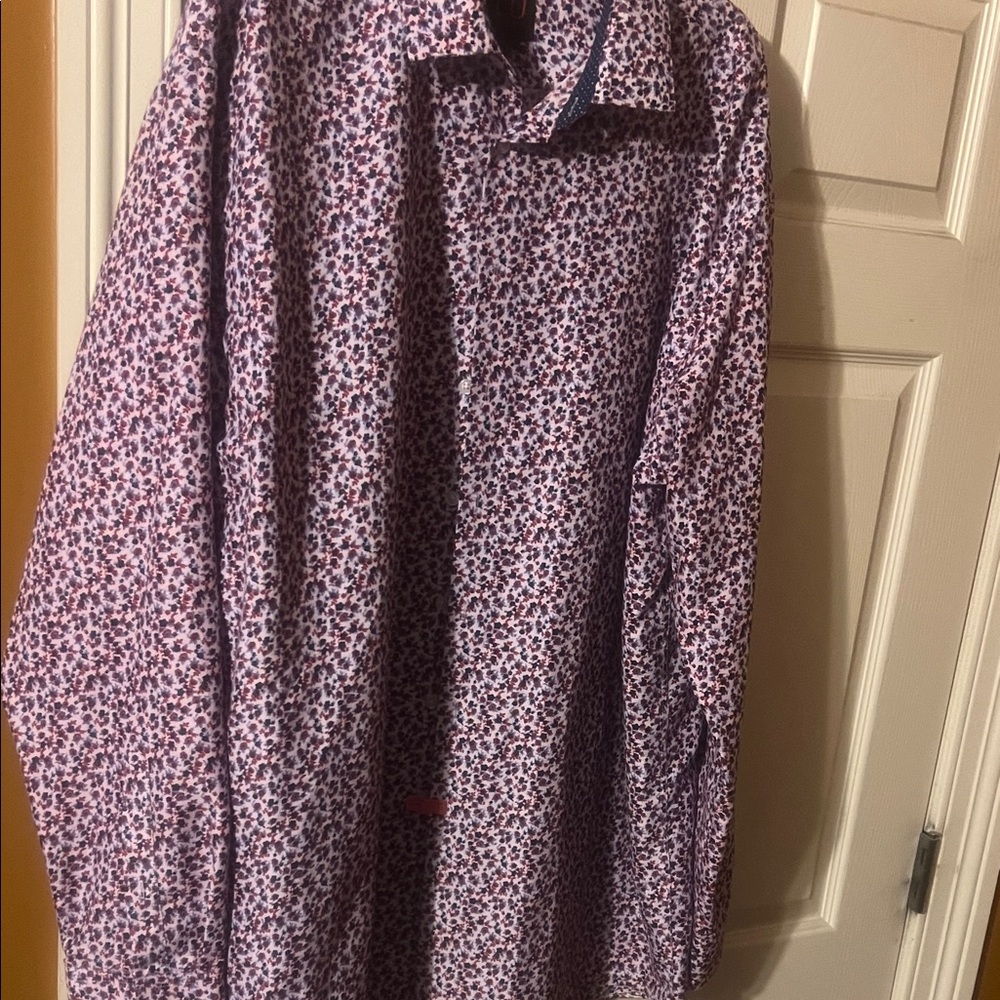 LU LINE A UCMO Men's Floral Button-Down Shirt - Red and Blue